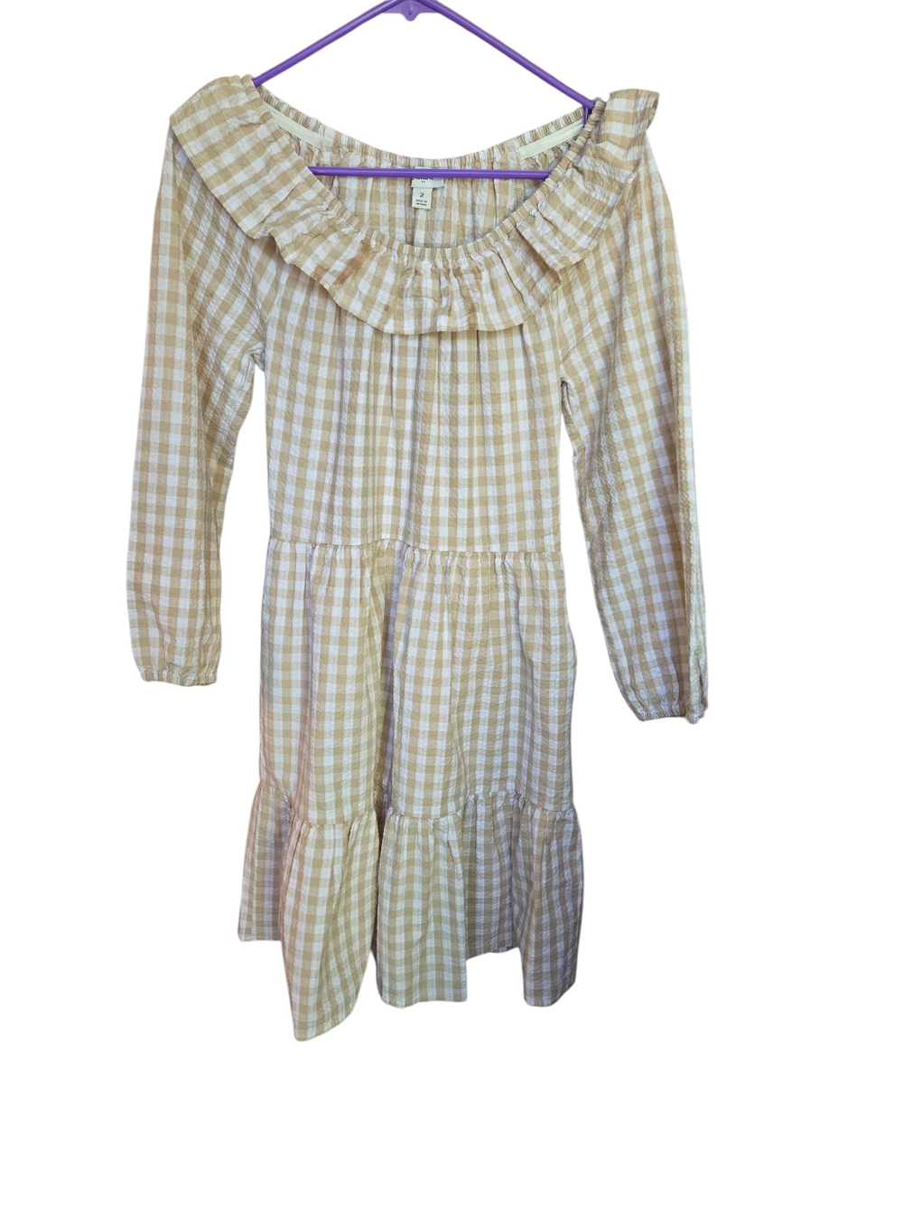 NWT J.Crew Seersucker Ruffleneck Off Shoulder Gingham A-Line Tiered Dress 2